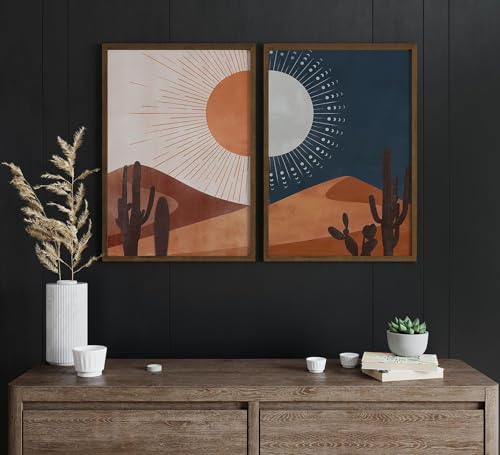 Affiches soleil et lune pour salon bohème avec cactus 40x60 - 2