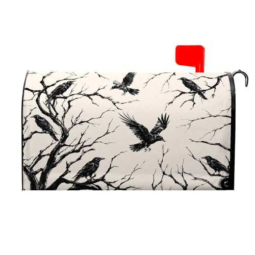 Halloween Crows Mailbox Covers Magnetic Large Size 25.5 x 21 Inch Vintage Spooky Black Tree Branches Raven Pattern Mailbox Wraps Post Letter Box Cover for Garden Yard Decor