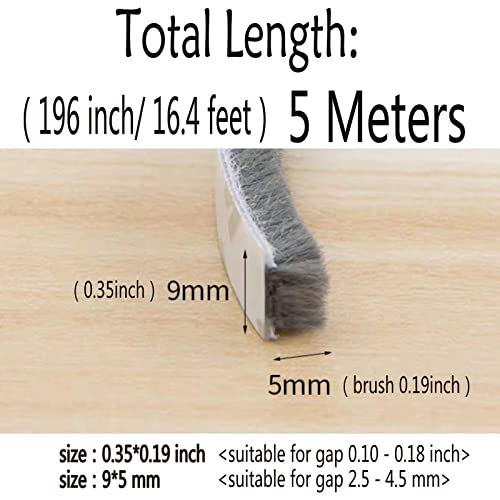Weather Stripping Brush For Sliding Windows/Doors Frame Side,Pile Self Adhesive Weatherstrip Seal Strip Sealer Draft Stoppers (16.5Ft X11/32 X 3/16 Brush Inch, Grey) #TOP1