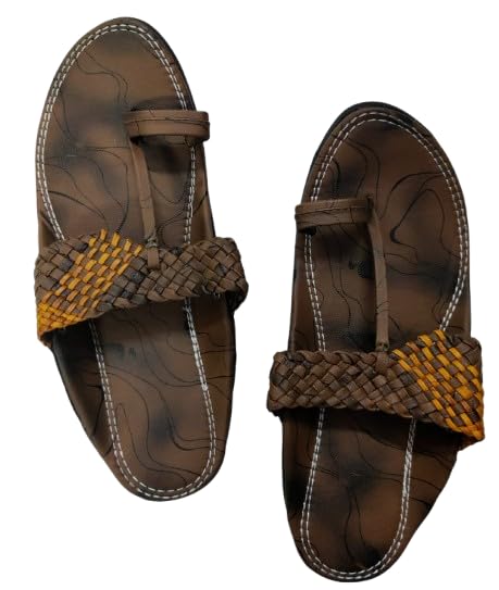 Image of Men's Brown Kolhapuri Chappal - Genuine Leather Ethnic Slippers for Men | Traditional Gents Chappal | Original Leather Slippers for Men