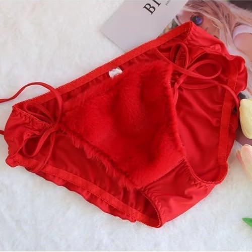 Image of Imported Fluffy Teddy Bra Panty Set for Women Cute Lingerie Soft Teddy Lingerie Cute Cartoon Design Bra Set Bridal Lingerie Set for First Night Honeymoon Date Night Anniversary Birthday