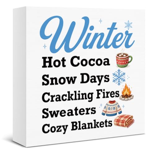 Winter Christmas Decorations, Seasonal Holiday Wooden Sign Decor 5x5 Inch