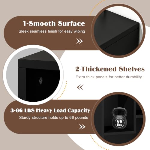 VECELO 15.7" Open Bookshelf, Waterproof Particle Board Asymmetrical Split Cubby Storage Organizer, Black Uneven Compartment Display Cube for Tall Books, Bedroom Dorm Office by VECELO - Used condition - Image 5