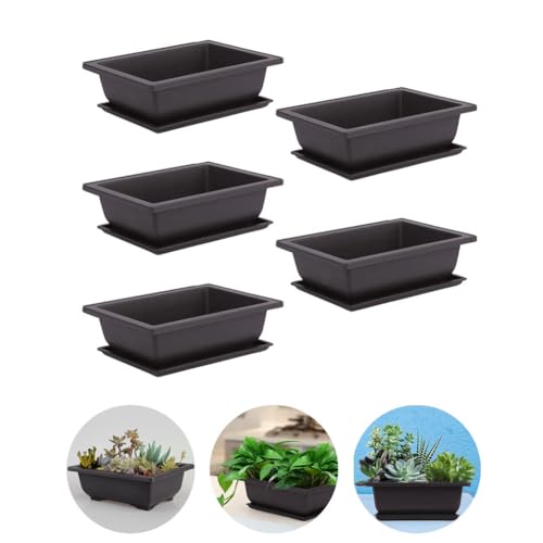 10 Pcs Bonsai Training Pots With Tray - Plastic Plant Pots for Plants, Flowers, Succulents - Grow Container for Garden, Yard, Office, Balcony