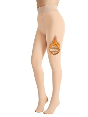 BLINKIN Women Slim Fit Mid Rise Soft Touch Ultimate Warm Fleece Leggings , Thermal Winter Tights, Beige, Free Size (26in