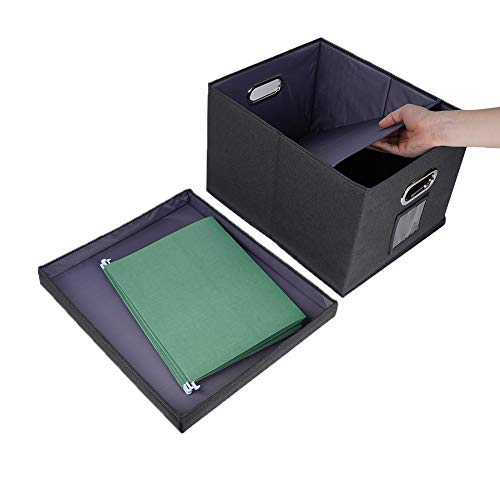 File Organizer Box, 2 Pack File Boxes for Hanging Files with Lid, Office File Storage Box with Lid Collapsible Linen File Cabinet with Separator Paper - Thumbnail 3