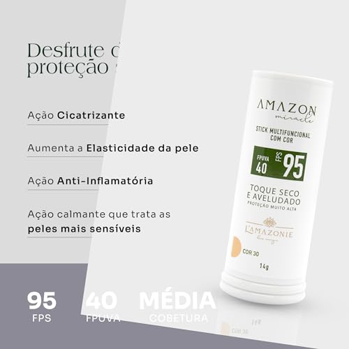 L'AMAZONIE - Bastão Multifuncional Com Cor FPS 95 FPUVA 40 - Filtro Solar & Base - Proteção, Tratam
