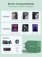 USB C Ladegerät, 4-Port Netzteil mit Intelligent QC USB-A und USB-C Power Adapter, 40W Schnellladegerät Mehrfach USB Charger für iPhone,Samsung und andere Geräte Schnellladen Ladestecker (Dunkelgrün) – Ansicht 5
