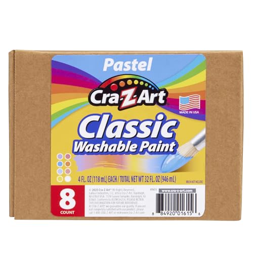 Cra-Z-Art Classic Washable Paint 4oz 8ct Pastels, Vibrant Colors for Arts & Crafts, School Projects, Creative Play & More! Made in USA by Cra-Z-Art - Image 3