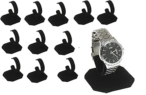 RJ Displays- 12 Pack Black Velvet Watch Bracelet Bangle Jewelry Display Stands for retail sales and trade show display. Comes Microfiber Polishing Cloth (12)