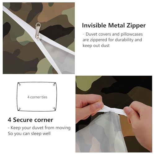 Parure de lit double microfibre douce vert olive camouflage 3 pièces - 7