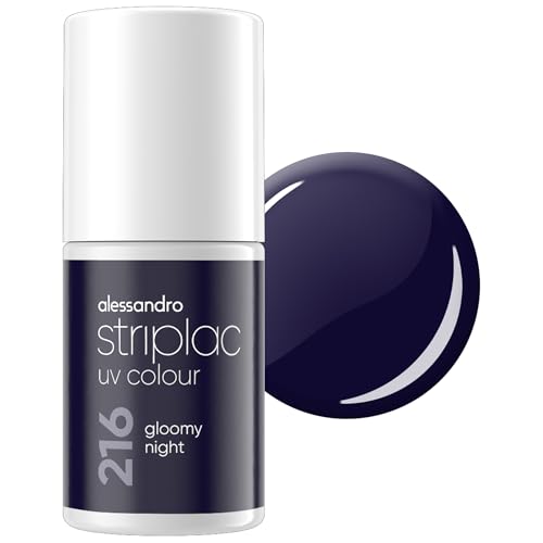 alessandro Striplac UV-Nagellack Gloomy Night - Deckend & Kratzfest bis zu 15 Tage - Leichtes Auftragen - Schonende Abziehtechnologie - Vegan - Blau, 6,5ml