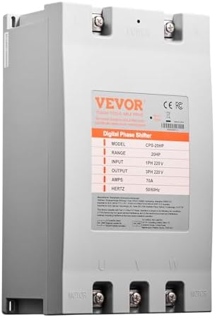 VEVOR 3 Phase Converter - 20HP 70A 220V Single Phase to 3 Phase Converter, 220V-240V Input/Output, Digital Phase Shifter for Residential & Light Commercial Use (One Converter for One Motor Only)