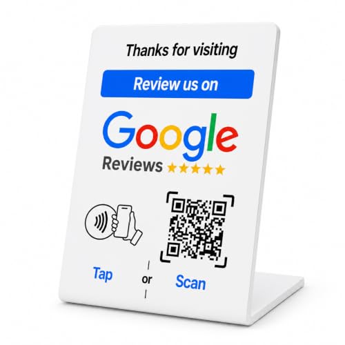 NFC Tap Google Review Stand, White, Compact 4.3"x2.7", 1-STAND | Boost Customer Feedback, Tap & Scan QR, No App, No Subscription, Works on iPhone & Android