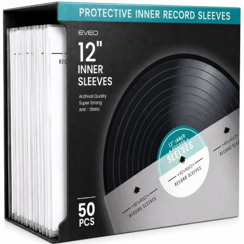 EVEO 50 Vinyl Inner Sleeves for 12-inch Records