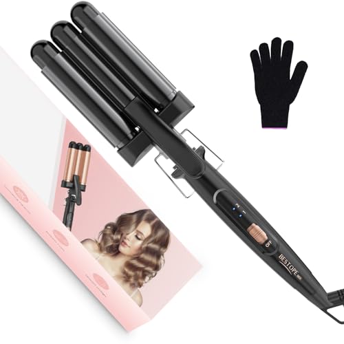 Rizador Pelo Ondas Plancha Ondas   BESTOPE MIX Rizador de Pelo 3 Barriles 22mm Ondulador de Cerámica Calentamiento Rápido 150°C/210°C plancha rizadora para Pelo Largo y Corto