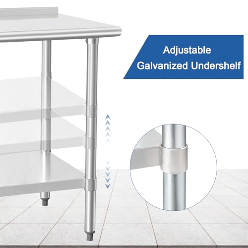 HARDURA Stainless Steel Prep & Work Table 30 x 72 Inches NSF Heavy Duty Commercial with Undershelf and Backsplash, Galvanized Legs for Commercial Food Prep - Thumbnail 4