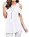 PrinStory Women's Short Sleeve Casual Cold Shoulder Tunic Tops Loose Blouse Shirts (XL, 13 White)