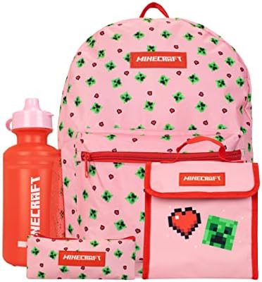 Minecraft Kids Backpack 4 Piece Set Pink