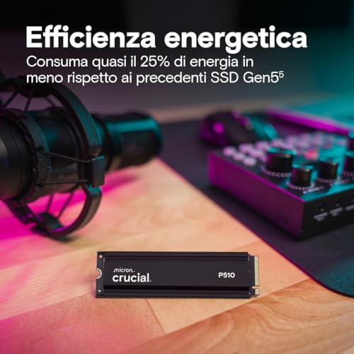 P510 SSD 1TB PCIe 5.0 x4 Gen5 NVMe M.2 con Dissipatore, Velocità fino a 11.000 MB/s Lettura, 9.500 MB/s in Scrittura, PC Desktop e PS5, TLC NAND, Hard Disk Interno - CT1000P510SSD5-01 - Hdd - Immagine 4