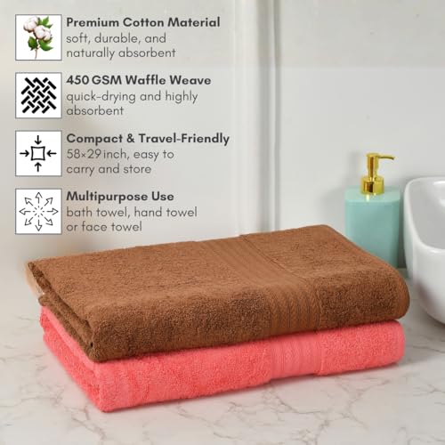 Image of Mafatlal Joy Bath Towel Combo - Pack of 2 | 58 x 29 inch Large Size | Soft & Quick Dry | 450 GSM | Bronze N Pink | Towels for Bath Large Size Combo