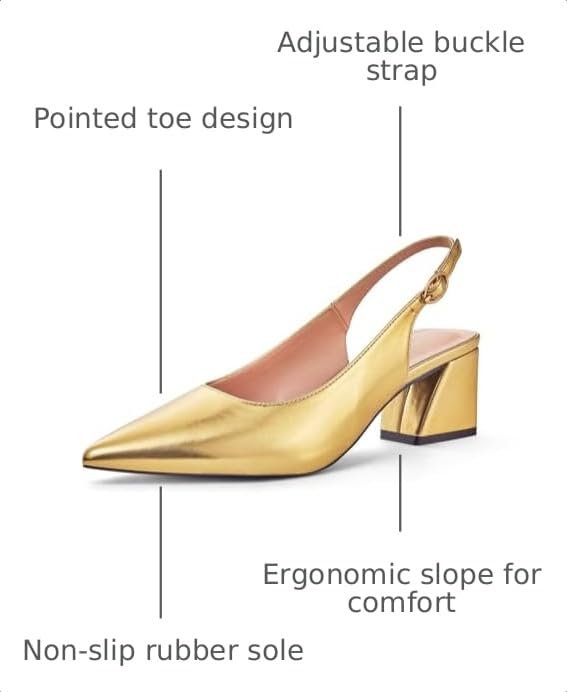 Image of GENSHUO Women's Slingback Closed Toe Block Chunky Low Heel Pumps - 2.36 Inches Office Wedding Party Dress Shoes