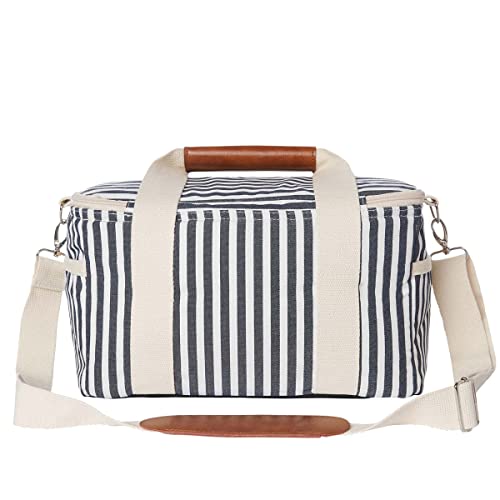 Business & Pleasure Co. Premium Cooler Bag - Cute Vintage Lunch Bag - Perfect For Beach Days & Picnics - Keeps Food Fresh & Drinks Cold - Insulated Leakproof Lining, 14L - Lauren's Navy Stripe #TOP1