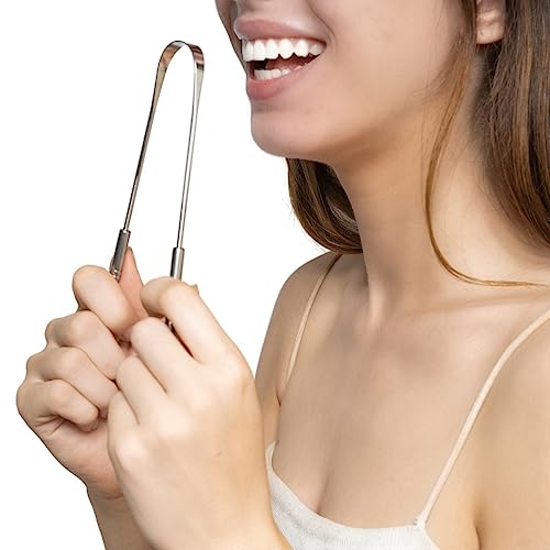 QD Essential Stainless Steel Tongue Scraper for Adults with Travel Case (2 Pack) – Stainless Steel Cleaner for Daily Hygiene, Reduce Bad Breath – Oral Care Travel Essentials, Metal Tongue Scraper