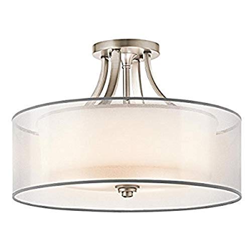 Kichler Lacey 20" 4 Light Semi Flush with Satin Etched Cased Opal Inner Diffusers and White Translucent Organza Outer Shade in Antique Pewter