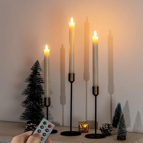Image of Homemory Waxy Flameless Taper Candles with Remote Timer Dimmer, LED Candlesticks Flickering, Battery Operated Window Candles, 9.6 Inches for Christmas Wedding Celebration Decor, Ivory, 6 Pcs