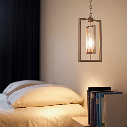 Optimant Lighting Gold Pendant Lighting for Kitchen Island, 1-Light Modern Glass Pendant Chandelier Light Fixture with Chain Framework Adjustable for Dining & Living Room Bedroom Foyer Hallway (E12) by Optimant Lighting - Image 5