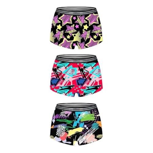 Morvia 3pcs Women Gothic Halloween Skulls Print Contrast Binding Boyshorts Underwear Elastic Waist Intimates Panties Small Graffiti Print 2