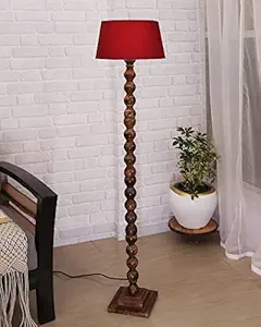 Homesake Antique Wooden Floor Lamp with Shade, Vintage Night Lamp Shade Side Lamps Light Decoration for Home, Living Room, Bedroom Bedside, Mandir, Hall | Home Decor Items - Pack of 1 - (Red, Sphere)