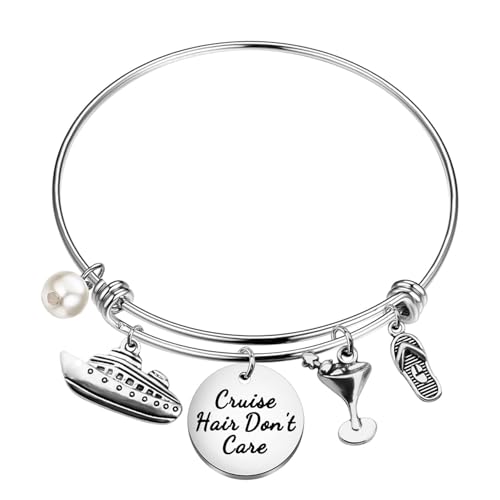 BEKECH Silver Cruise Themed Bracelet - Stainless Steel Bangle - Nautical Modern Style - Female Adult - 1 Count