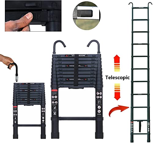 10.5 FT Telescoping Ladder Aluminum Telescopic Ladder with 2 Detachable Hooks,3.2m black Extension Ladder Fully Extended 126",Multi-Purpose Ladder for Home Use or Outdoor Working,330 Lb Capacity,EN131 by EFAN - Image 6