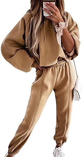 LOIJMK Joggingpak voor dames, warm winter- sportpak, trainingspak voor vrouwen, 2-delig vrijetijdspak, hoodie, pluche, lange mouwen, top lange broek, sportkleding, capuchontrui, kledingset