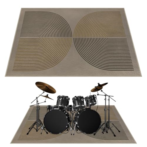 Ythropon 4x6 Ft Electric Drum Set Mat With Non-Slip Grip Bottom - Soundproof Rainbow Floor Mat, Washable Music Rug, Tightly Woven Fabric Carpet for Jazz & Electric Drum Sets, Beige