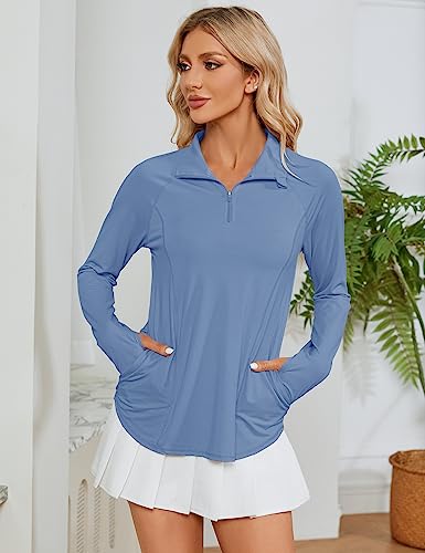 Image of LOMON Women Long Sleeve Shirts Sun Protection 1 /4 Zip Summer Quick Dry Hiking Shirts Quarter Zip Pullover for Women