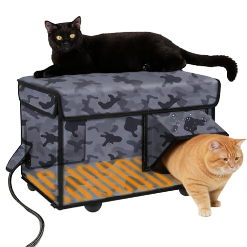 暖房付き屋外猫ハウス、避難ドア付きの暖かい高層冬用ハウス、防水&完全断熱、屋外納屋猫犬用 L