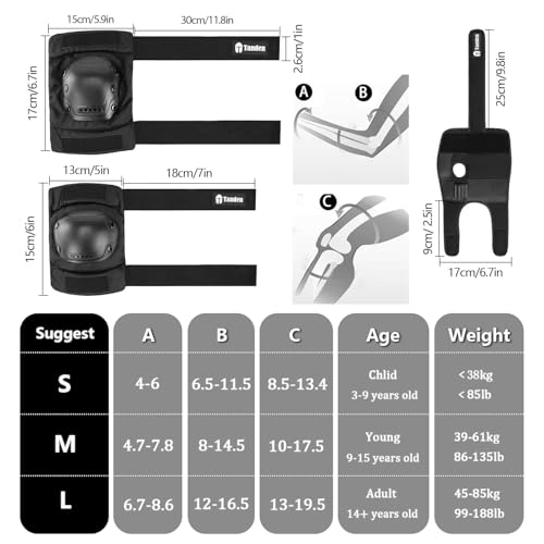 Tanden Skate Protective Gear - Adult Knee and Elbow Pads for Roller Skating and Skateboarding