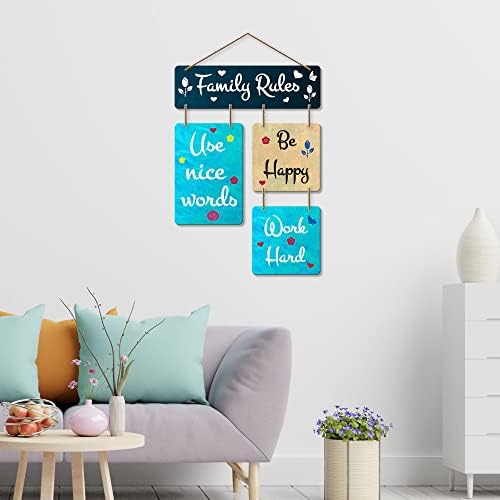 Artvibes Family Rules Decorative Wall Art Wooden Wall Hanger for Living Room