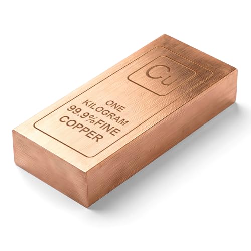 Solid Copper Bar 1 KG(2.2lb) | 99.9% Pure Copper (Cu 999) | Decorative Collectible Ingot for Display, Crafts & Educational Use