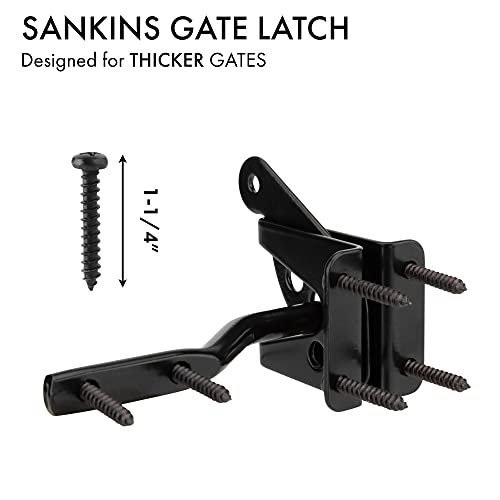 Image of 2 Pcs Self Locking Heavy Duty Gate Latch Automatic Gravity Lever for Wooden Fence with Longer Fasteners, Door Latches with Pull String, Steel, Black