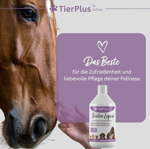 TierPlus Biotin Liquid für Pferde, Hunde & Katzen, 500 ml, Biotin Komplex mit Zink & vielen B Vitaminen, für EIN strahlendes Fell, gesunde Haut & Starke Hufen/Krallen, laborgeprüft