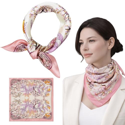Hodaqe Scarf for Women, Satin & Ice Silk Fashion Head Scarves, Prints Square Scarf for Neck & Hair Decoration(67x67cm)