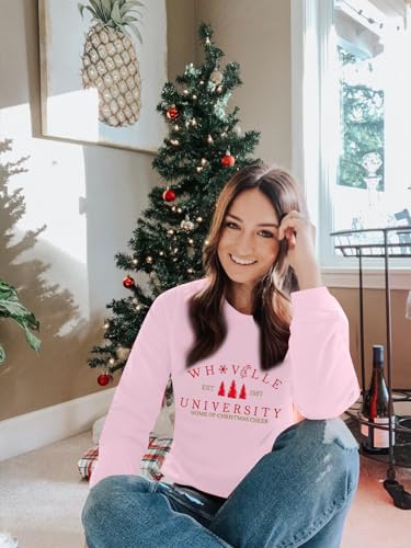 MNLYBABY Moletom de Natal bordado de Natal feminino Merry Christmas gola redonda pulôver tops, rosa,