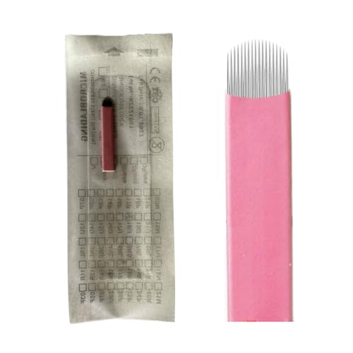 20pcs Pink Microblading Blades 0.15mm Nano Agujas de Microblading for Hair Strokes Brows and Nano Brows (U14-0.15mm)