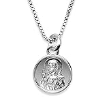 medalla jesus oro Medalla lenteja del Sagrado Corazón de 8 mm de diámetro y Cadena Veneciana de 40 cm de Plata de Ley de calibre 0.8 mm.