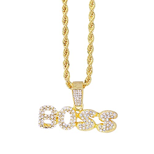 Techno Pave Iced Out Boss Pendant In 14K Gold Tone With Cubic Zirconia Crystals + Set Of Two Gold Chains - Includes 20" + 24" Rope Chains With Pendant #TOP2
