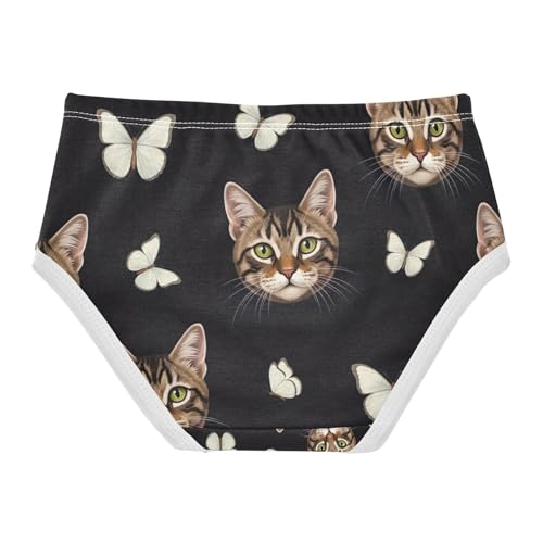 Girls' Underwear, Cute Cat White Butterflies Toddler Briefs, Girls Cotton Underwear, 2T–8 Years2